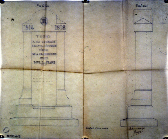 Guerre 1914-1918. Projet de monument aux morts de la commune de Thory