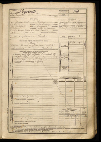 Legrand, Fernand Eugène Emile, né le 14 mai 1874 à Corbie (Somme), classe 1894, matricule n° 169, Bureau de recrutement d'Amiens