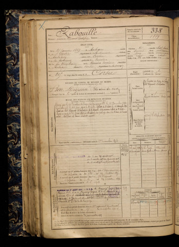 Rabouille, Lucien Fernand Godefroy, né le 25 janvier 1869 à Aubigny (Somme), classe 1889, matricule n° 338, Bureau de recrutement d'Amiens