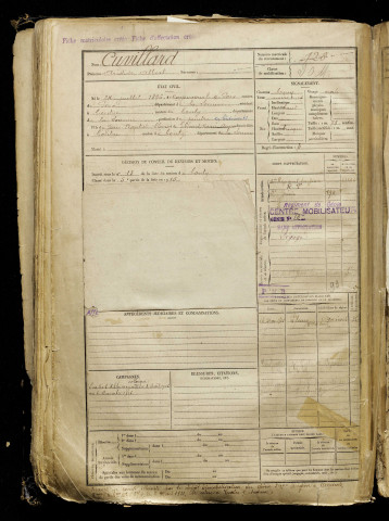 Cuvillard, Aristide Albert, né le 24 juillet 1896 à Moyencourt-lès-Poix (Somme), classe 1916, matricule n° 128, Bureau de recrutement d'Amiens
