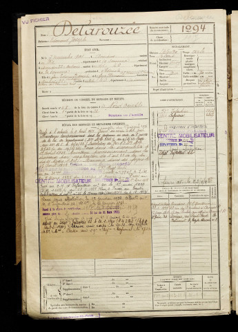 Delarouzée, Edmond Joseph, né le 07 novembre 1901 à Amiens (Somme), classe 1921, matricule n° 1294, Bureau de recrutement d'Amiens