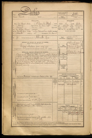 Dubos, Ismaël, né le 20 mars 1867 à Saint-Pierre-lès-Elbeuf (Seine-Maritime), classe 1887, matricule n° 352, Bureau de recrutement d'Abbeville