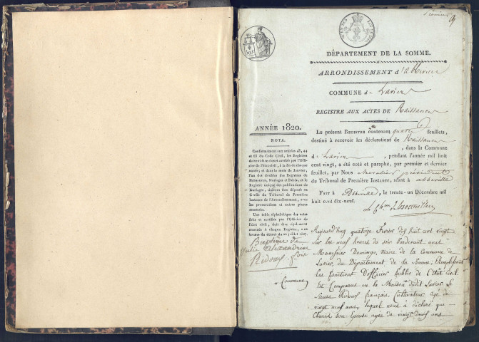 Grand-Laviers : naissances, mariages, décès (1820-1840)