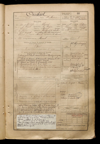 Oudart, Louis, né le 26 juillet 1872 à Thennes (Somme), classe 1892, matricule n° 111, Bureau de recrutement de Péronne
