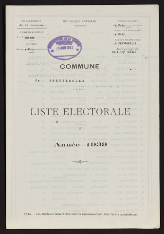 Liste électorale : Hescamps (Frettemolle)