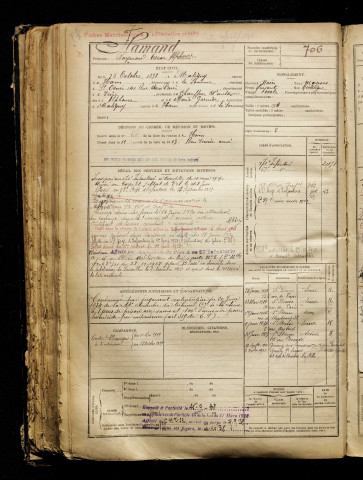 Flamand, Raymond Oscar Alphonse, né le 16 octobre 1898 à Matigny (Somme), classe 1918, matricule n° 706, Bureau de recrutement de Péronne