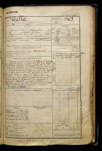 Gallet, Ulysse Héménégilde Joseph, né le 13 février 1898 à Moyenneville (Somme), classe 1918, matricule n° 1403, Bureau de recrutement d'Abbeville