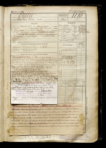 Ouin, Adrien Désiré Pierre, né le 15 décembre 1901 à Yzengremer (Somme), classe 1921, matricule n° 1170, Bureau de recrutement d'Abbeville