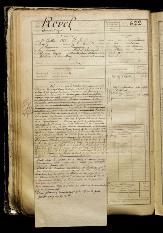 Revel, Edmond Eugène, né le 04 juillet 1888 à Étinehem (Somme), classe 1908, matricule n° 622, Bureau de recrutement de Péronne