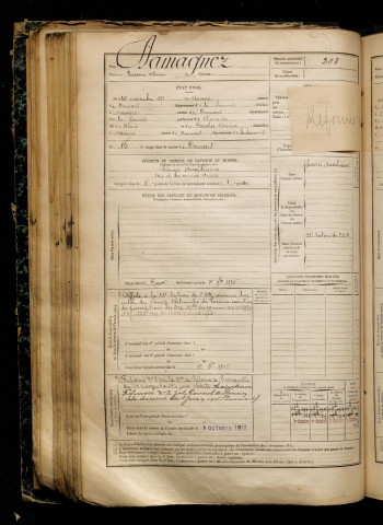 Damagnez, Victorin Olivier, né le 20 novembre 1871 à Naours (Somme), classe 1891, matricule n° 208, Bureau de recrutement d'Abbeville