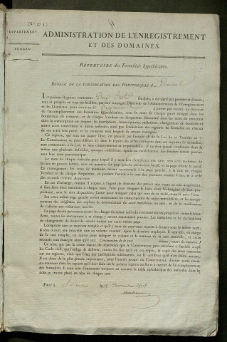 Répertoire des formalités hypothécaires, du 10/10/1809 au 18/02/1809, registre n° 051 (Péronne)