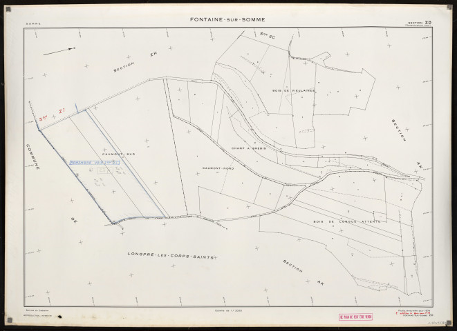 Plan du cadastre rénové - Fontaine-sur-Somme : section ZD