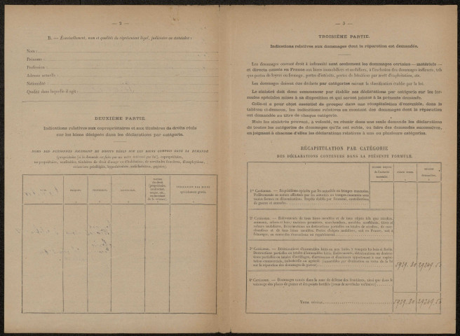 Péronne. Demande d'indemnisation des dommages de guerre : dossier Deleval-Landa