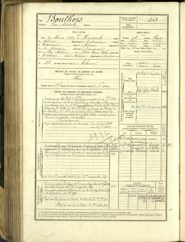 Bouthors, Léon Adéodat, né le 8 mars 1860 à Hérissart (Somme, France), classe 1880, matricule n° 443, Bureau de recrutement d'Abbeville
