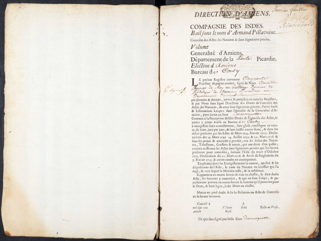 Contrôle des actes du bureau de Conty pour la période du 2 juillet 1720 au 20 février 1722