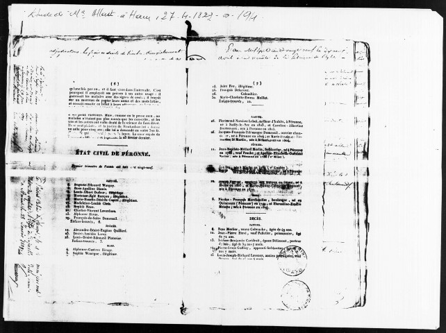 Péronne : tables décennales des naissances, mariages et décès