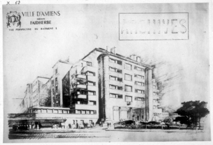 Ville d'Amiens - Groupe Faidherbe - Vue perspective du bâtiment 1