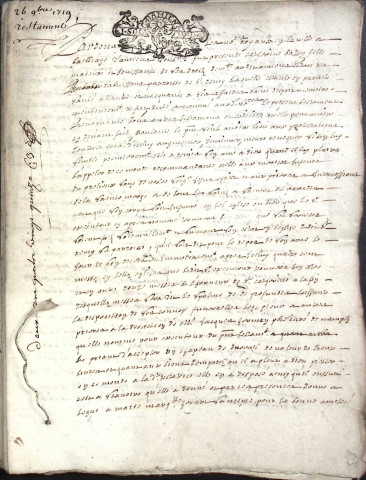 Etude de Me Adrien Dehen à Amiens (étude n°24). Minutes de l'année 1719
