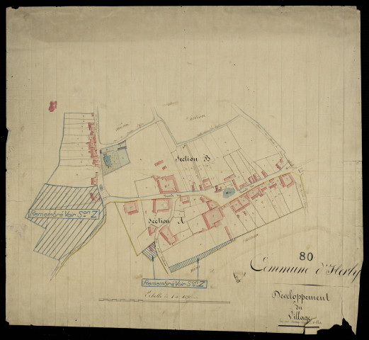 Plan du cadastre napoléonien - Herly : Village (Le), A et B développement du village