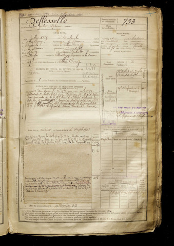 Deflesselle, Emilien Gédéon Alphonse, né le 03 mai 1879 à Bertangles (Somme), classe 1899, matricule n° 733, Bureau de recrutement d'Amiens