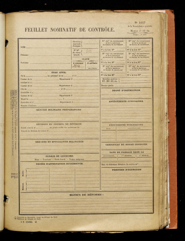 Inconnu, classe 1917, matricule n° 389, Bureau de recrutement d'Amiens