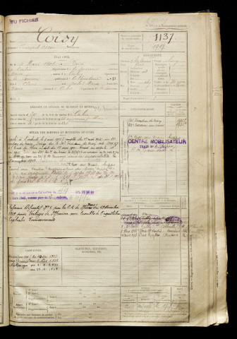 Coisy, François Oscar, né le 04 mars 1901 à Vaire-sous-Corbie (Somme), classe 1921, matricule n° 1137, Bureau de recrutement d'Amiens
