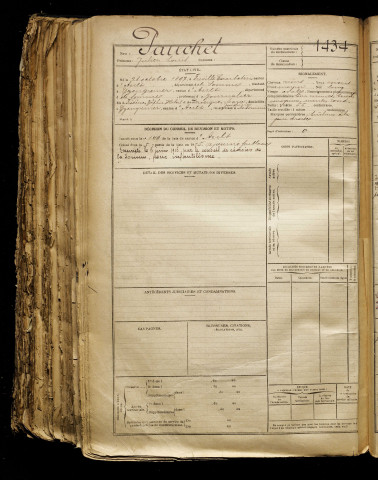 Pauchet, Julien Louis, né le 28 octobre 1897 à Friville-Escarbotin (Somme), classe 1917, matricule n° 1434, Bureau de recrutement d'Amiens