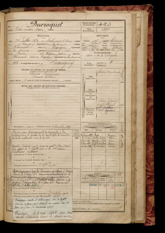 Ducroquet, Victor Aristide Désiré, né le 21 juillet 1870 à Bettencourt-Saint-Ouen (Somme), classe 1890, matricule n° 423, Bureau de recrutement d'Amiens
