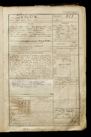 Deneux, Joseph Eugène Oscar, né le 09 octobre 1895 à Vaux-Marquenneville (Somme), classe 1915, matricule n° 521, Bureau de recrutement d'Abbeville