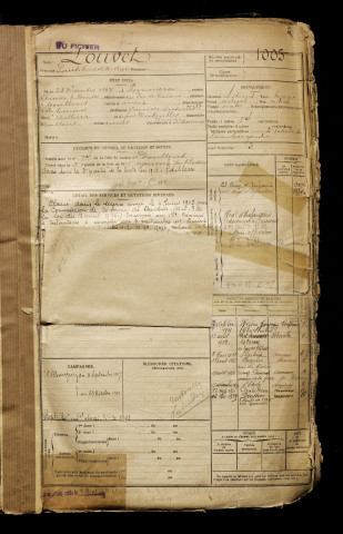 Louvet, Louis Ernest Arthur, né le 28 décembre 1897 à Pommera (Pas-de-Calais), classe 1917, matricule n° 1005, Bureau de recrutement d'Abbeville