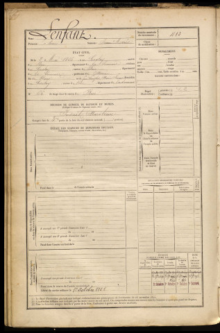 Lenfant, Aimé, né le 02 mai 1866 à Crotoy (Le) (Somme), classe 1886, matricule n° 413, Bureau de recrutement d'Abbeville