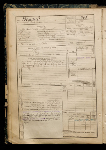 Bernault, Auguste Claude Gustave, né le 29 janvier 1871 à Hénencourt (Somme), classe 1891, matricule n° 768, Bureau de recrutement d'Amiens