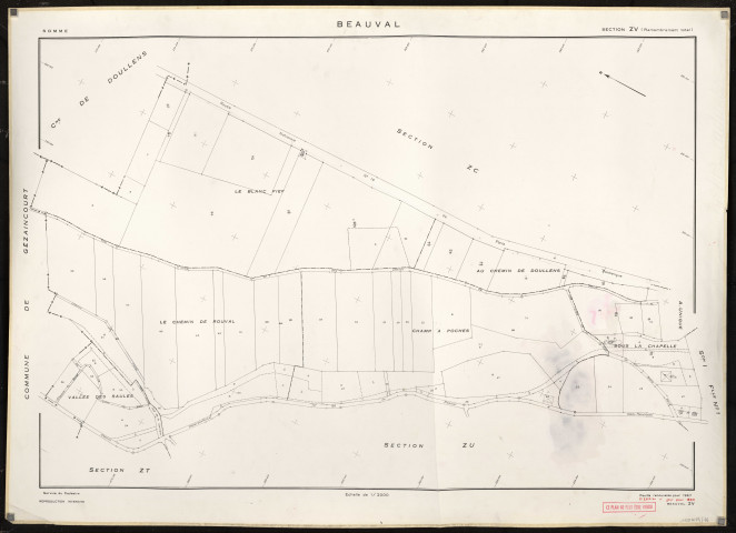 Plan du cadastre rénové - Beauval : section ZV