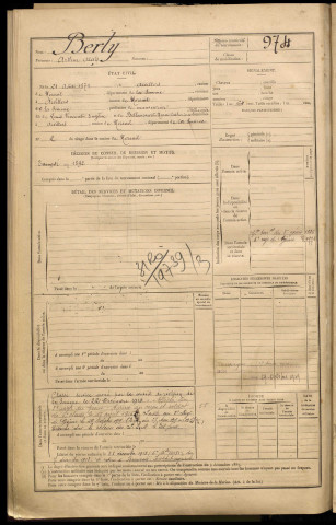 Berly, Arthur Alexis, né le 21 août 1871 à Arvillers (Somme), classe 1891, matricule n° 974, Bureau de recrutement de Péronne