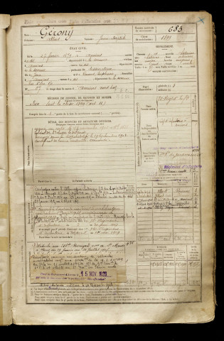 Gérony, Albert, né le 27 février 1879 à Amiens (Somme), classe 1901, matricule n° 683, Bureau de recrutement d'Amiens