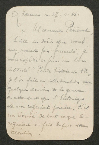 Témoignage de Charles (Capitaine) et correspondance avec Jacques Péricard