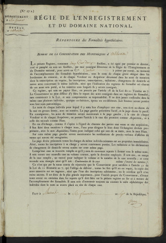 Répertoire des formalités hypothécaires, du 9 fructidor an VII au 7 nivôse an VIII, registre n° 016 (Abbeville)