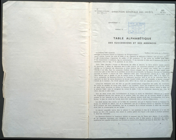 Table des successions et absences du bureau d'Amiens