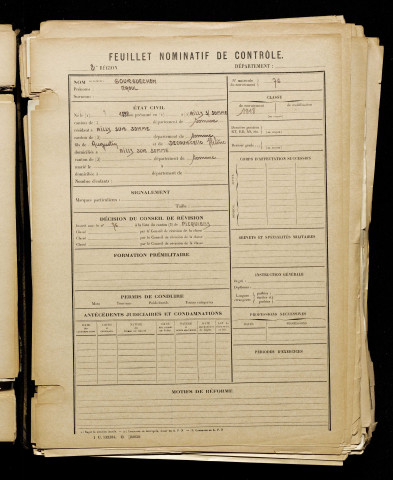 Gourguechon, Raoul, né le 02 décembre 1898 à Ailly-sur-Somme (Somme), classe 1918, matricule n° 76, Bureau de recrutement d'Amiens
