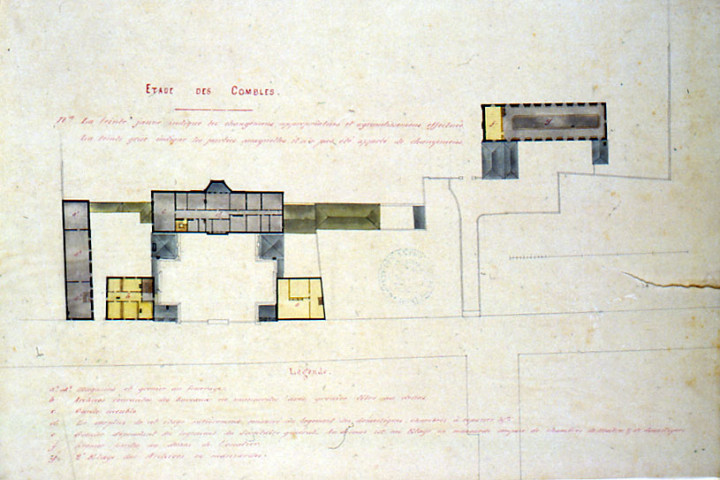 Hôtel de préfecture : plan des combles dessiné par Herbault, architecte départemental