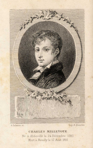 Charles Millevoye. Né à Abbeville le 24 décembre 1782. Mort à Neuilly le 12 août 1816
