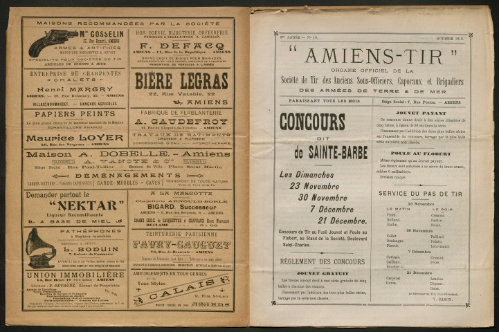 Amiens-tir, organe officiel de l'amicale des anciens sous-officiers, caporaux et soldats d'Amiens, numéro 10 (octobre 1913)