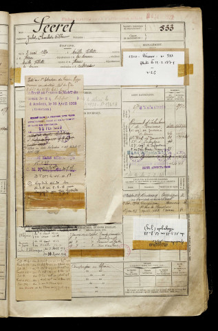 Secret, Jules Charles Albert, né le 03 mai 1890 à Muille-Villette (Somme), classe 1910, matricule n° 533, Bureau de recrutement de Péronne