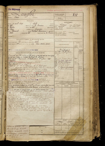 Langlet, Louis, né le 09 avril 1898 à Nesle (Somme), classe 1918, matricule n° 811, Bureau de recrutement de Péronne