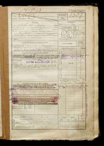 Cretel, Gustave Marcel, né le 28 octobre 1901 à Amiens (Somme), classe 1921, matricule n° 1527, Bureau de recrutement d'Amiens