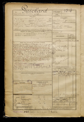 Guichard, Charles Pierre Julien, né le 28 septembre 1897 à Cayeux-sur-Mer (Somme), classe 1917, matricule n° 1516, Bureau de recrutement d'Abbeville