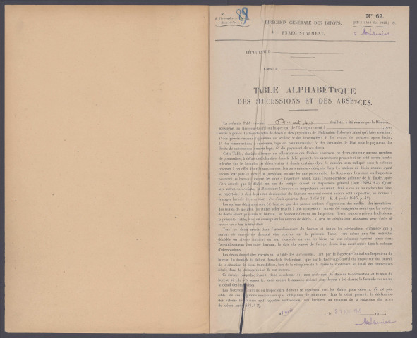Table des successions et absences du bureau d'Amiens