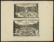 1ère vue : Le bassin quarré long près le potager à Chantilly. 2ème vue : A la fontaine de la gerbe B la fontaine du miroir