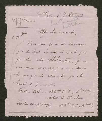 Témoignage de Paulien, Henri et correspondance avec Jacques Péricard