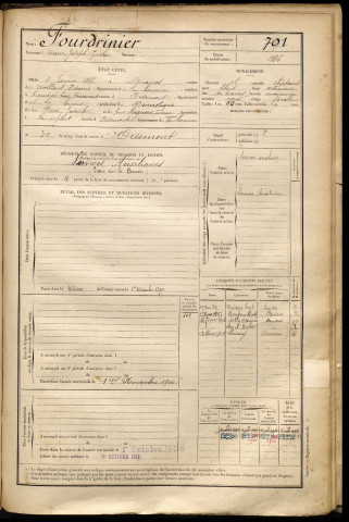 Fourdrinier, Marie Joseph Gaston, né le 09 janvier 1866 à Airaines (Somme), classe 1886, matricule n° 701, Bureau de recrutement d'Amiens
